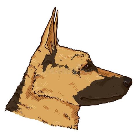 Dog Side Profile Drawing, German Shepherd Side View, Cartoon German Shepherd, Cartoon Dog Face, Face Side View, Side View Of Face, Hair Stenciling, Profile Drawing, German Shepherd Dog