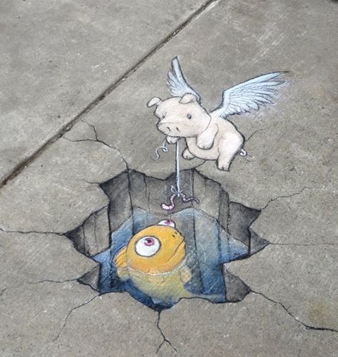 Artist Brightens Up The Streets By Drawing Adorable Creatures (23 photos) Street Chalk Art, David Zinn, Chalk Artist, Pavement Art, 3d Chalk Art, Sidewalk Chalk Art, Sidewalk Art, 3d Street Art, Amazing Street Art