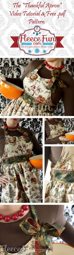 You can make a fun and functional apron.  This free .pdf pattern has a video tutorial to walk you through this project step by step.. Thanksgiving Apron, Apron Diy, Free Apron Pattern, Holiday Apron, Apron Pattern Free, Thanksgiving Mom, Vintage Style Aprons, Apron Patterns, Pretty Apron