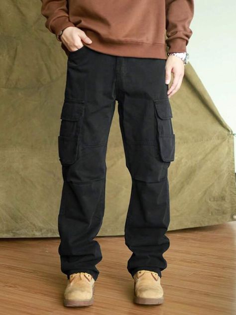 Black Cargos Outfit Men, Baggy Pants Outfit Men, Mens Black Cargo Pants, Black Cargo Pants Outfit Men, Tall Black Men, Black Long Sleeve Outfit, Black Cargo Pants Outfit, Cargo Pants Outfit Men, Cargo Outfit