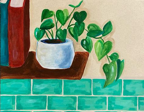 Houseplant Painting Acrylic, Watercolor Paintings For Beginners, Plant Painting, Canvas Painting Designs, Ghibli Art, Small Canvas Art, Plant Art, Drawing Artwork, Art Inspiration Painting