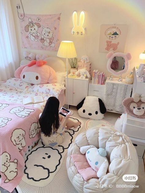 Sanrio Room, Hello Kitty Bedroom, Kawaii Bedroom, Cute Rooms, Cute Bedroom Ideas, Pinterest Room Decor, Cute Bedroom, Girly Room, Cute Bedroom Decor