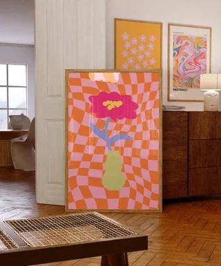 GSPrintShoppe - Life is Hard...have Fun With Art. - Etsy Checkered Wall, 70s Wall Art, Kitchen Playroom, Playroom Classroom, Neon Flowers, Wall Art Flower, Funky Decor, Rose Orange, Office Kitchen