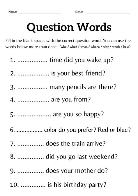 question words worksheet for grade 1 or 2 - wh questions exercises for kids | Made By Teachers in 2024 | English worksheets for kids, English lessons for kids, Learn english words Have Vs Has, Wh Words Worksheet, Wh Question Worksheet For Kids, Question Words Worksheet, Wh Questions Worksheet, Wh Questions Exercises, Question Words, Exercises For Kids, Words Worksheet