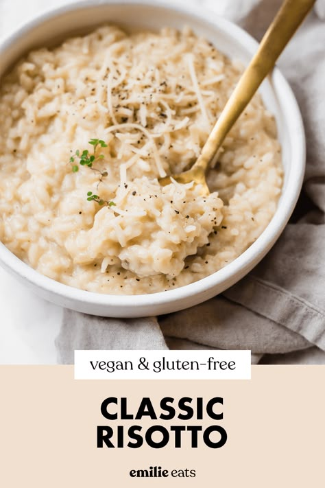 Learn how to make risotto super creamy without dairy! This is the best vegan risotto recipe for a plant-based take on a comfort food classic. Gf Df Risotto, Plant Based Risotto Recipes, Risotto Recipes Vegan, Vegan Rissoto, Vegan Risotto Recipes, Dairy Free Risotto Recipes, Risotto Dairy Free, Healthy Risotto Recipes, Dairy Free Risotto