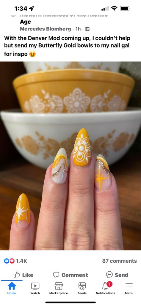 Pyrex Nail Art, Pyrex Inspired Nails, Pie Nails Art, Pyrex Nails, Pie Nails, Nail Inspired, Retro Nails, Short Nail, Short Nail Designs