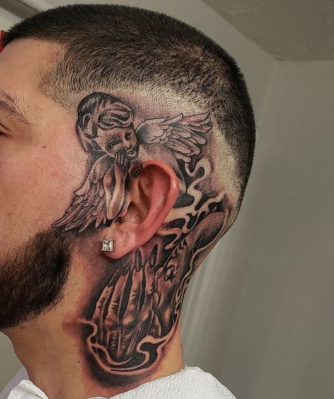 Side Head Tattoo Designs, Back Of Neck Tattoo Men, Hood Neck Tattoo, Hood Neck Tattoo For Guys, Full Neck Tattoos, Best Neck Tattoos, Half Sleeve Tattoos Forearm, Side Neck Tattoo, Tattoo Lettering Design