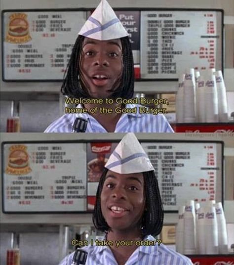 Welcome to good burger home of the good burger can I take your order Kenan E Kel, Welcome To Good Burger, Good Burgers, 2000s Disney, Kenan And Kel, Right In The Childhood, Kids Memories, Awesome Videos, 90s Baby