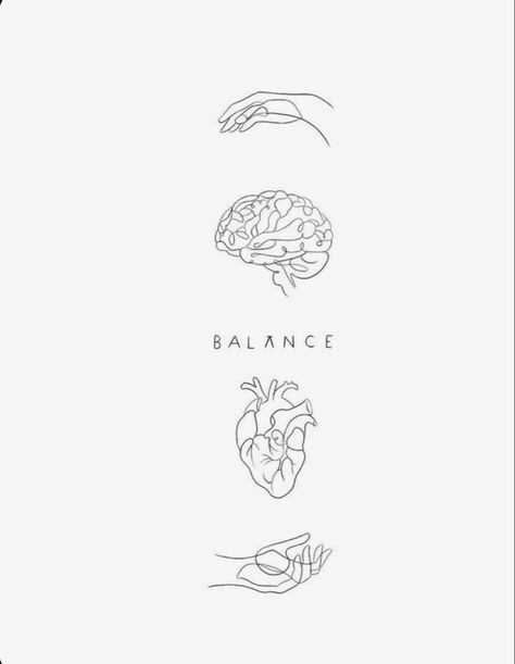 Heat And Brain Tattoo, Brain Over Heart Tattoo, Balance Tattoo Design, Therapist Tattoo, Tattoo Meaningful, Balance Tattoo, Brain Tattoo, Brain And Heart, Hand Tattoos For Guys