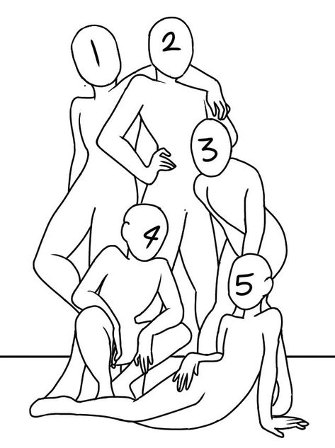 Hugging Template Drawing, 5 Person Poses Drawing, Drawing Templates Group Of 4, Drawing Poses Group Of 5 Friends, Blank Poses Drawing, Five Person Drawing Base, Group Sketch Poses 5 People, Group Sketch Poses 4 People, Group Pose Reference Drawing 5 People