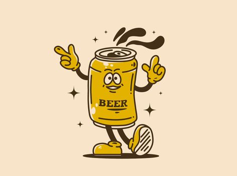 Beer Character, Can Illustration, Beer Illustration Art, Fun Logo Design, Beer Can Illustration, Retro Beer Illustration, Beer Vintage Illustration, Retro Beer Logo, Beer Drawing