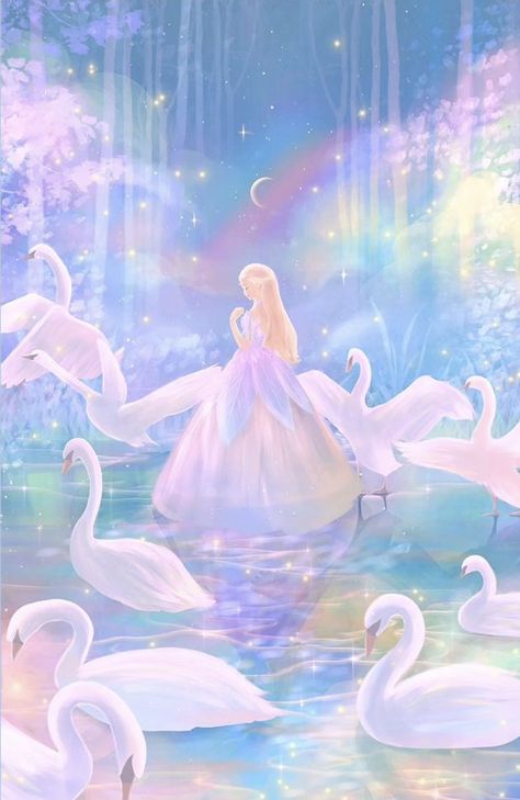 Swan Cute Drawing, Barbie Iphone Wallpaper, Barbie Movies Wallpapers, Lake Fairy, Barbie Of Swan Lake, Barbie Fanart, Barbie Swan Lake, Pink Swan, Barbie Drawing