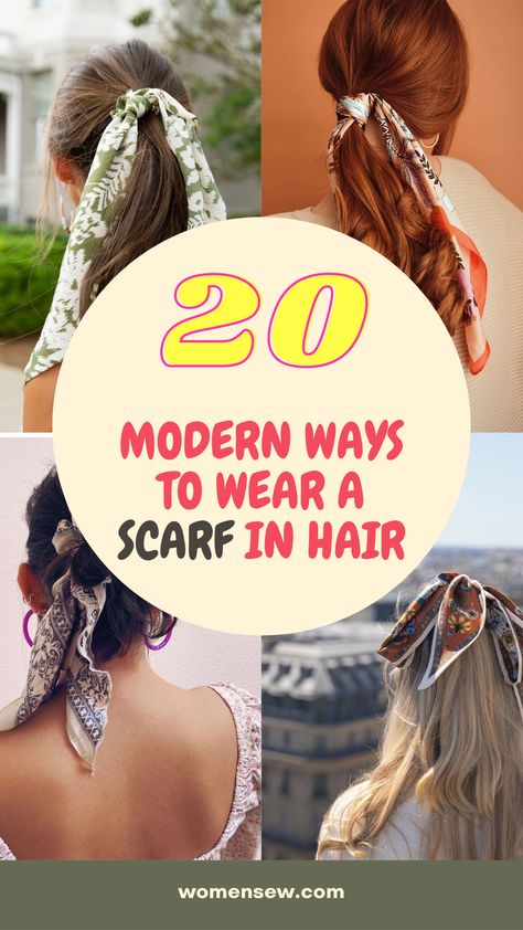 Using A Scarf In Your Hair, Scarf Tied In Hair, Hairdos With Scarves, Silk Hair Tie Scarf, High Pony With Scarf, How Wrap Hair With Scarf, How To Tie A Hair Scarf Ponytail, Scarf Hacks For Hair, How To Style Satin Scarf In Hair