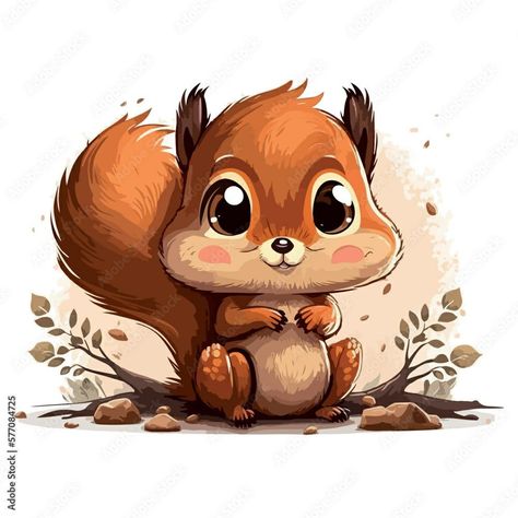 Squirrel Clipart, Squirrel Painting, Squirrel Illustration, Eyeball Art, Baby Animal Drawings, Cute Squirrel, Baby Squirrel, Illustration Art Drawing, Cute Paintings