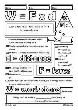 Work Done W=Fd Physics Doodle Sheet Visual Guided Notes Test Prep Physics Notes Work And Energy, Force And Motion Notes, Work Energy Power Physics Formula Sheet, Units And Dimensions Physics Notes, Work Physics, Physics Notes Class 9 Motion, Doodle Sheet, Physical Activities For Toddlers, Math Worksheets For Kids