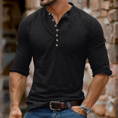 Men's Henley Shirt Tee Top Long Sleeve Shirt Solid Color Henley Outdoor Casual Long Sleeve Button Clothing Apparel Fashion Daily T shirt #tshirt t-shirt #t_shirt t shirts #tshirts t-shirts #t_shirts T shirt design #tshirtdesign T-shirt designs #t_shirtdesign T shirts designs #tshirtsdesigns 1.61 Men Laid Back Style, Rugged Business Casual Men, Classy Casual Mens Fashion, Mens Clothing Styles Business Casual, Types Of T Shirts Men, Summer Man Fashion, Mens Clothes Styles, Cool Guy Fashion, Men’s Henley