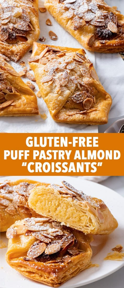 Gluten Free Almond Pastry, French Desserts Gluten Free, Gluten Free Croissants Recipe, Gluten Free Dairy Free Croissant, Gluten Free Croissant Recipe Easy, Puff Pastry Almond Croissant, Gluten Free Almond Croissant, Gluten Free Crossaints, Uses For Puff Pastry