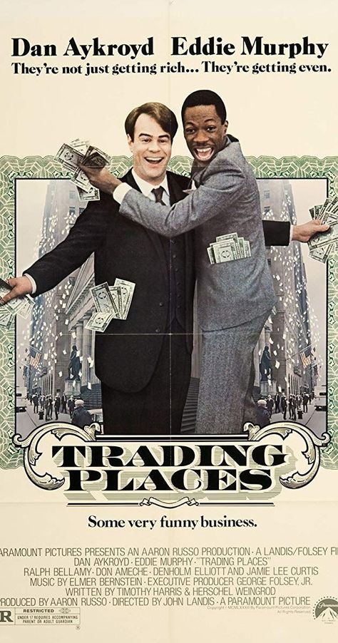 Trading Places movie poster Eddie Murphy Movies, Projector Room, 80s Films, Don Ameche, Dan Aykroyd, Trading Places, Eddie Murphy, 80s Movies, Memorable Quotes