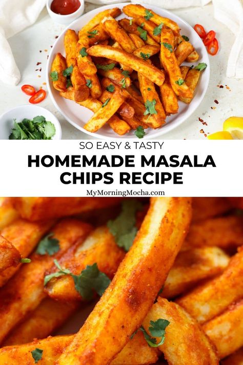 Here's how to make Indian masala chips (or fries) with this easy recipe. These chips are full of flavour and taste delicious. Masala Chips Recipes, Masala Fries Recipe, Chips Masala Recipe, Indian Chips, Chips Masala, Masala Chips, Chip Seasoning, Tandoori Lamb, Indian Night