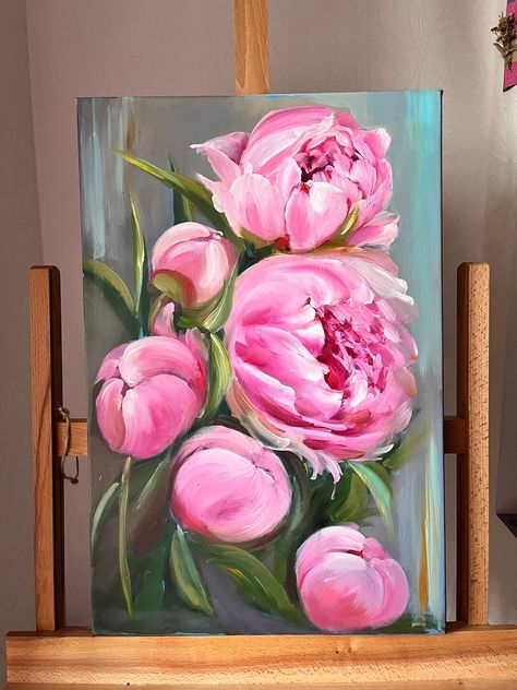 Peonies Canvas Painting, Realistic Flower Painting Acrylic, Peonies Painting Acrylic Easy, Peony Flower Painting Acrylic, Peony Painting Acrylic Easy, Peonies Painting Acrylic, Rose Wall Painting, Acrylic Painting Flowers On Canvas, Realistic Flower Painting