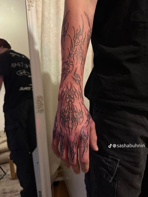 Goth Tattoo Men, Goth Tattoo Ideas Men, Cybersigilism Hand Tattoo, Henna Inspired Tattoos, Goth Tattoo, Tattoo Inspiration Men, Forearm Sleeve Tattoos, Gothic Tattoo, Matching Tattoos