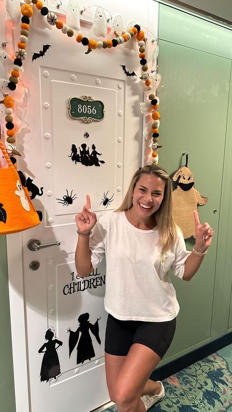 🎃I wasn’t going to decorate our door this year, but I couldn’t resist!!! Follow along as we sail on the Disney Wish for Halloween on the High Seas! I am looking most forward to our costume night, unlimited ice cream amazing shows and even better company with my @loveofthemagic and @brbgoingtodisney friends! #disneycruiseline #disneywish #halloween #halloweenonthehighseas #oogieboogie #hocuspocus #ghost #pumpkins #loveofthemagicvacations #magnets #decor #wish #sail #excitedisanunderstatement #b Halloween On The High Seas Door Decor, Disney Resort Door Decorations, Disney Cruise Door Decorations Ideas Halloween, Disney Wish Door Decorations, Disney Cruise Halloween Costumes, Disney Cruise Halloween On The High Seas, Disney Cruise Door Decorations Halloween, Halloween Cruise Door Decorations, Disney Cruise Door Decorations Ideas