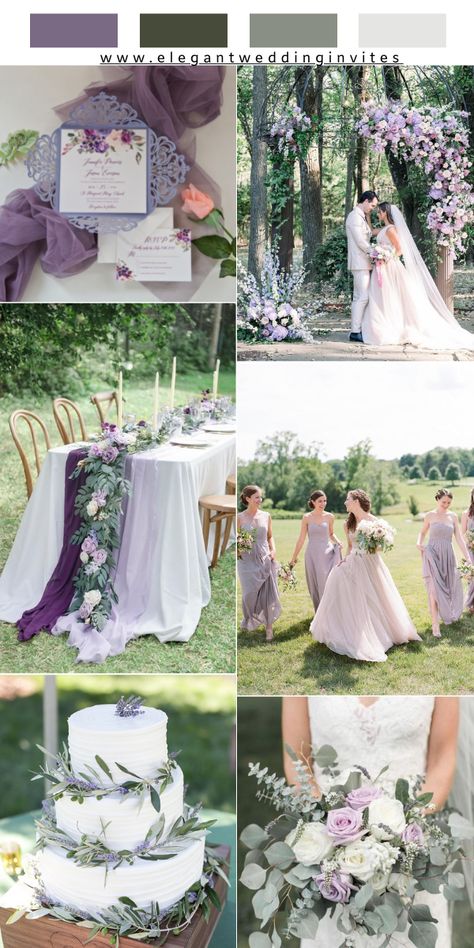 Lavender Gray And Green Wedding, Cherry Blossom And Wisteria Wedding, Wisteria And Sage Green Wedding, Purple Summer Wedding Ideas, Sage Green And Lavender Wedding Arch, Wedding Colors Lavender And Sage, Sage Green And Lilac Wedding Invitations, Plum And Sage Green Wedding, Sage Green And Lavender Wedding Centerpieces