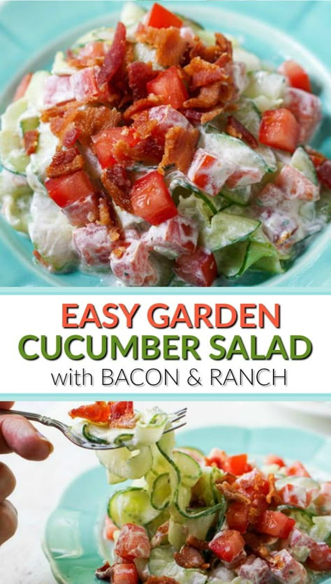 Cucumbers Salad, Creamy Cucumber Tomato Salad, Salad With Ranch, Tomatoes And Cucumbers, Blt Salad, Creamy Cucumber Salad, Creamy Cucumbers, Cucumber Tomato Salad, Bacon Salad