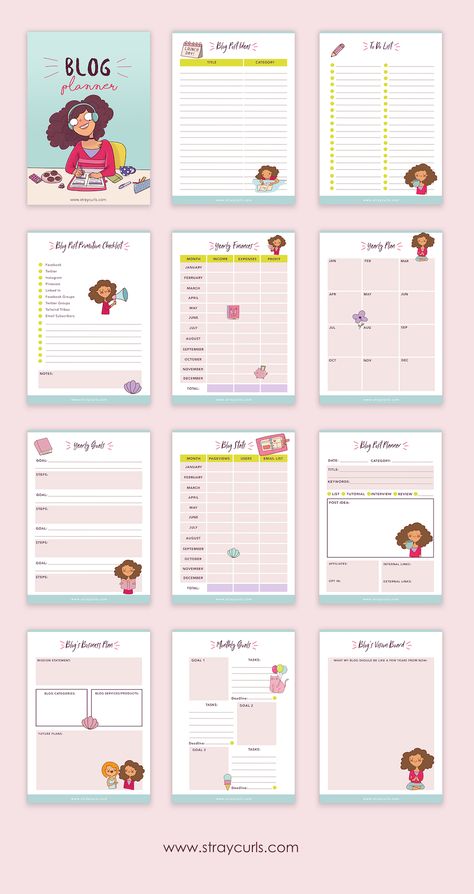 Blog Planner Printable, Blog Organization, Planner Printables Free, Free Planner, Blog Planner, Planner Organization, Planner Bullet Journal, Study Planner, Cat Stickers