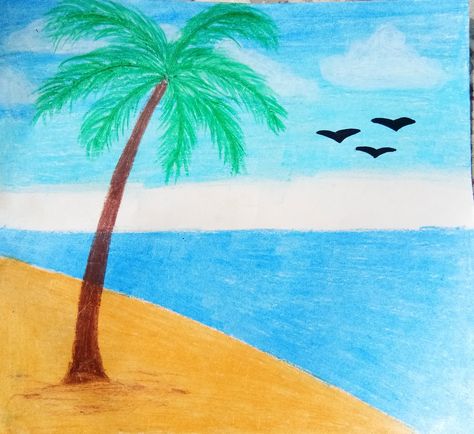 Cute Beach Drawings Easy, Beginner Sketches, Beach Drawing, Dibujo Simple, Beach Side, Africa Art, Drawing Easy, Diy Canvas Art, Diy Canvas