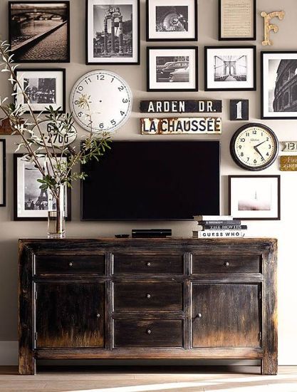 Bungalow Blue Interiors - Home - no more black eye: disguise a TV in a fab gallery wall How To Decorate Around A Tv, Triple Bunk, Photo Wall Gallery, Hemma Diy, Diy Casa, Hus Inspiration, Media Console, Wall Gallery, A Tv