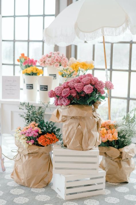 Kara's Party Ideas Butterfly Kisses for the new Mrs. Bridal Shower | Kara's Party Ideas Flower Bar Ideas, Rose Wedding Decorations, Guest Table Centerpieces, Bridal Shower Inspo, Bridal Shower Backdrop, Guest Table, Bridal Shower Inspiration, Flower Cart, Bridal Tea