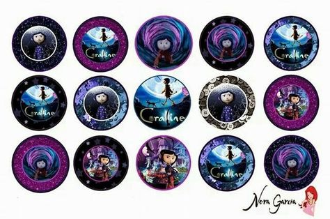 coraline bottlecap Diy Coraline Party Decorations, Coraline Printables, Coraline Scrapbook, Coraline Stickers Printable, Coraline Button, Coraline Button Moon, Iphone Case Stickers, Disney Sticker, Bottle Cap Images