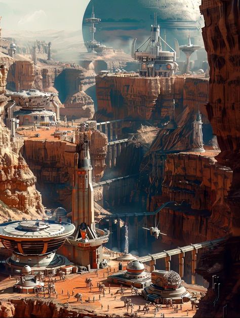 Ruined City Concept Art, Arena Fantasy Art, Desert Steampunk, Scifi Desert, Dwarven City, Space Opera Art, Scifi Environment, Scifi Artwork, Sci Fi Landscape