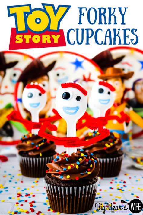 Story Food Ideas, Toy Story Food Ideas, Forky Cupcakes, Diy Forky, Toy Story Party Food, Toy Story Food, Cupcake Toy, Toy Story Cupcakes, Story Food