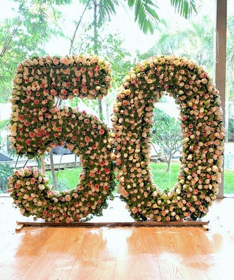 Number Flower Arrangement, Onam Decoration, Havana Nights Party Theme, 60th Birthday Party Decorations, 40th Birthday Party Decorations, Desi Wedding Decor, Diy Balloon Decorations, Flower Installation, Floral Backdrop