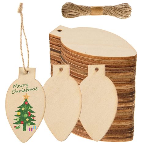 PRICES MAY VARY. Wooden Light Bulb Cutouts: you will receive 100 pieces of Christmas wooden light bulb cutouts, each measuring about 3.8 x7 cm/1.5 x 2.7 inches in width and length,3 mm/ 0.12 inch in thickness, plus 1 roll of hemp rope in 10 m/32.8 feet， sufficient to meet your Christmas decoration needs and replacement Durable and Smooth: the Christmas light bulb wood slices are made of quality wood, durable to use, not easy to break or deform, no burrs and comfortable to touch, will not scratch Wooden Light Bulb Ornaments, Burlap Christmas Decor, Elementary Crafts, Mom Time, Diy Crafts Christmas, Light Bulb Ornaments, Wooden Christmas Decorations, Christmas Shower, Christmas Light Bulbs