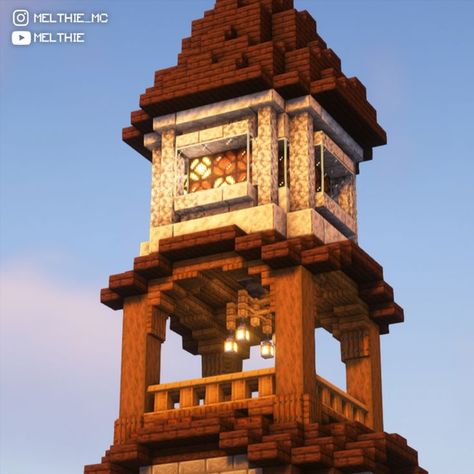 Lighthouse Build Minecraft, Minecraft Building Ideas Tower, Minecraft Lighthouse Medieval, Minecraft Medieval Lighthouse, Minecraft Lighthouse Ideas, Minecraft Clock Tower, Minecraft Towers, Minecraft Tower Ideas, Minecraft Medieval Tower