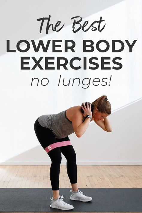 The 10 BEST lower body exercises with dumbbells and bands! Hamstrings, quads, glutes and calves - we're hitting every major muscle group in the lower body in just 30 minutes -- NO LUNGES! That's right if lunges hurt your knees you need to try this NO-Lunge Leg Workout! Level up your LEG DAY with these 10 BEST lower body exercises that get results. I suggest adding this leg workout to your workout routine 1-2 times a week for best results. Body Exercises At Home, Compound Leg Exercises, Exercise Circuit, Exercises With Dumbbells, Bootcamp Ideas, Lower Body Exercises, Body Conditioning, Nourish Move Love, Best Leg Workout