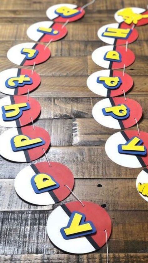 Pokemon Birthday Banner, Happy Birthday Pokemon, Pokemon Banner, Pokemon Party Decorations, Birthday Pokemon, Pokémon Birthday Party, Pokemon Themed Party, Pokemon Decor, Pokemon Birthday Cake