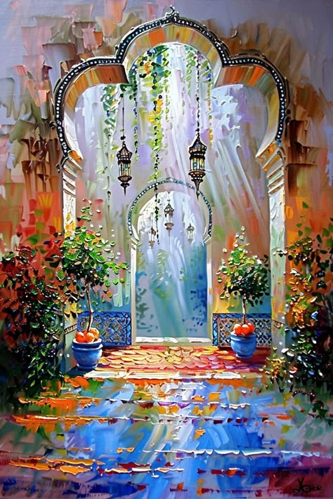 Arabic Art Painting, Turkish Art Paintings, Aesthetic Doors, Drawing Pottery, Faux Windows, Glass Bottle Painting, Orientalist Art, Italy Vibes, Moroccan Inspiration