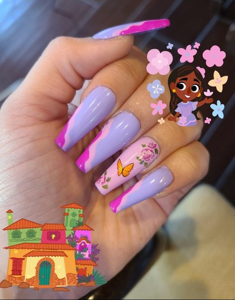 Encanto Nails Designs Disney, Encanto Inspired Nails, Encanto Nail Art, Encanto Nails Designs, Paw Patrol Nails, Encanto Nails, Nails Disney, Encanto Birthday, Disney Acrylic Nails