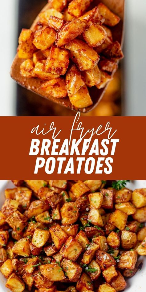 Airfry Breakfast Potatoes Recipes, Airfryer Crispy Potatoes, Air Fryer Breakfast Sweet Potatoes, Breakfast Potatoes In The Air Fryer, Air Fryer Potatoes Breakfast, Flavorful Scrambled Eggs, Crispy Air Fried Potatoes, Healthy Egg And Potato Breakfast, Air Fryer Seasoned Potatoes