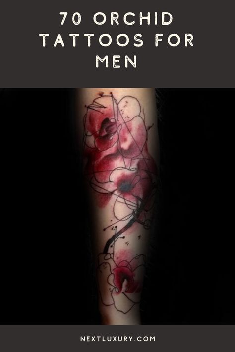 Orchid Tattoo For Men, Men’s Orchid Tattoo, Orchid Sleeve Tattoo, Orchid Tattoo Men, Mens Flower Tattoo, Flower Tattoos Men, Orchid Tattoo Design, Flower Design Ideas, Orchid Tattoos