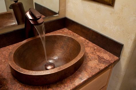 Clean Copper, Copper Sinks, Copper Sink Bathroom, How To Clean Copper, Small Bathroom Renovation, Metal Cladding, New Toilet, Cultured Marble, Copper Sink