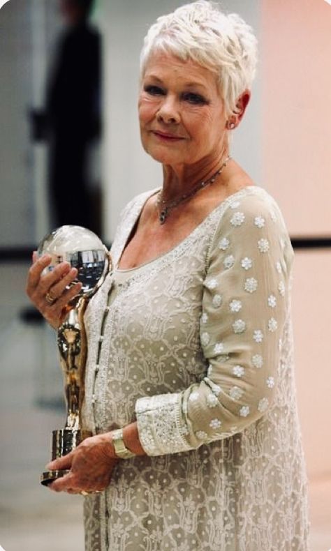 Judy Dench Hair, Judi Dench, Short Grey Hair, Super Short Hair, Long Pixie, Short Hair Over 60, Haircut For Older Women, Short Pixie Haircuts, Permed Hairstyles