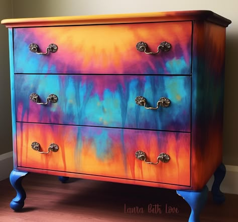 Dishfunctional Designs: Color Pop DIY Tie Dye Painted Dressers Diy Tie Dye Paint, Painted Dresser Ideas, Galaxy Rainbow, Tie Dye Painting, Dresser Makeovers, Painted Furniture Designs, Paint Pallet, Painted Dressers, Furniture Painting Tips