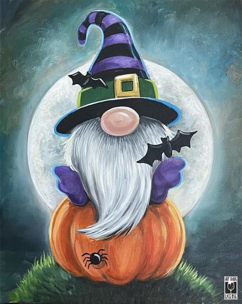 Halloween Gnome Halloween Gnome Painting, Gnome Painting, Halloween Canvas Paintings, Gnome Paint, Gnome Pictures, Fall Canvas Painting, Fall Canvas, Halloween Gnome, Halloween Painting