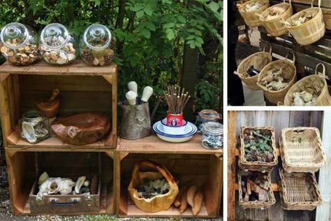 12 ingredients for creating the ultimate mud kitchen Mud Kitchen Storage Ideas, Curiosity Approach Mud Kitchen, Mud Kitchen Storage, Mud Kitchen Ingredients, Mus Kitchen, Mud Kitchen Ideas Activities, Mud Kitchen Activities, Mud Kitchen Ideas, Natural Playground Ideas