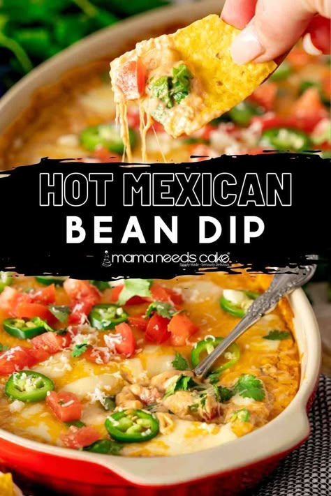 Hot Bean Dip, Bean Cheese Dip, Mexican Bean Dip, Mexican Dip Recipes, Refried Bean Dip, Bean Dip Recipe, Layered Bean Dip, Refried Beans Recipe, Bean Dip Recipes